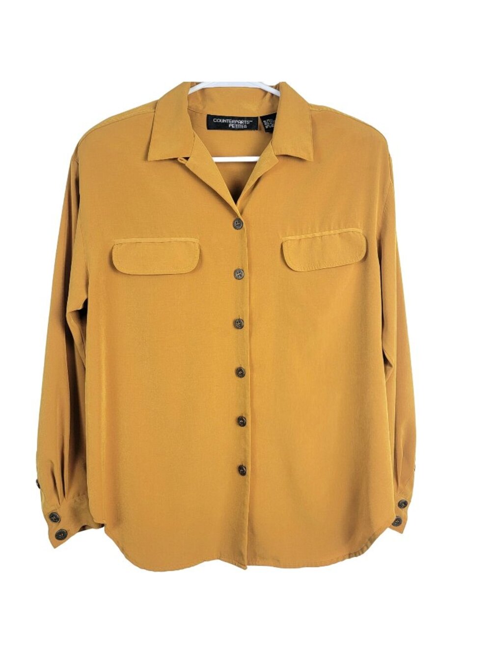 Vintage 80s Button Up Blouse Women Medium Shirt Top Collar Formal Work 8 Fall M